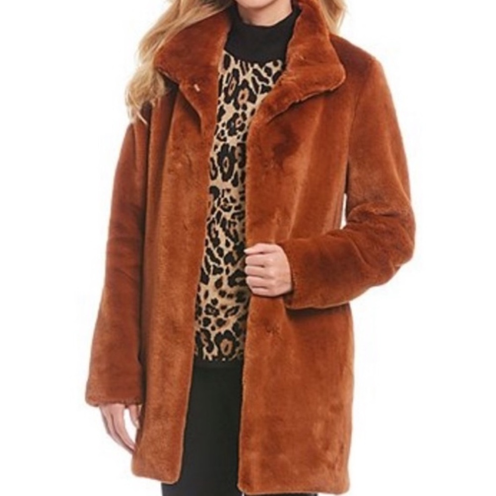 Calvin Klein Plush Faux Fur Coat Rust Size XL